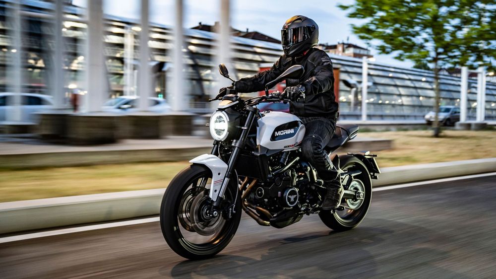 Rider on a Moto Morini motorcycle on a city street